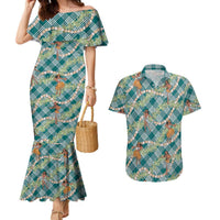 Teal Palaka Hula Girls Seamless Hawaii Aloha Couples Matching Mermaid Dress and Hawaiian Shirt LT7 Teal - Polynesian Pride