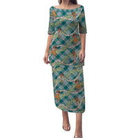 Teal Palaka Hula Girls Seamless Hawaii Aloha Family Matching Puletasi and Hawaiian Shirt LT7 Mom's Dress Teal - Polynesian Pride