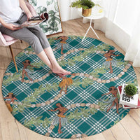 Teal Palaka Hula Girls Seamless Hawaii Aloha Round Carpet - Polynesian Pride