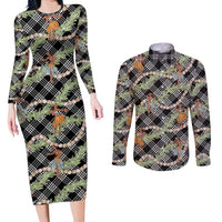 Sable Palaka Hula Girls Seamless Hawaii Aloha Couples Matching Long Sleeve Bodycon Dress and Long Sleeve Button Shirt - Polynesian Pride
