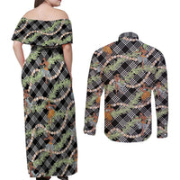 Sable Palaka Hula Girls Seamless Hawaii Aloha Couples Matching Off Shoulder Maxi Dress and Long Sleeve Button Shirt - Polynesian Pride