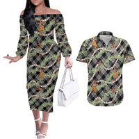 Sable Palaka Hula Girls Seamless Hawaii Aloha Couples Matching Off The Shoulder Long Sleeve Dress and Hawaiian Shirt LT7 Black - Polynesian Pride