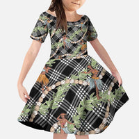 Sable Palaka Hula Girls Seamless Hawaii Aloha Family Matching Off The Shoulder Long Sleeve Dress and Hawaiian Shirt LT7 Daughter's Dress Black - Polynesian Pride