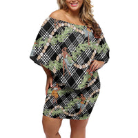 Sable Palaka Hula Girls Seamless Hawaii Aloha Family Matching Off Shoulder Short Dress and Hawaiian Shirt LT7 Mom's Dress Black - Polynesian Pride