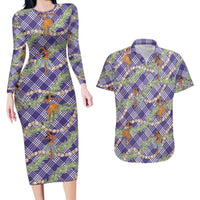 Lavender Palaka Hula Girls Seamless Hawaii Aloha Couples Matching Long Sleeve Bodycon Dress and Hawaiian Shirt LT7 Lavender - Polynesian Pride