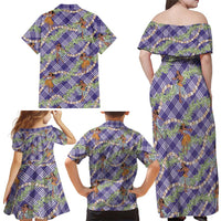 Lavender Palaka Hula Girls Seamless Hawaii Aloha Family Matching Off Shoulder Maxi Dress and Hawaiian Shirt LT7 - Polynesian Pride