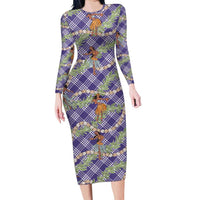 Lavender Palaka Hula Girls Seamless Hawaii Aloha Long Sleeve Bodycon Dress - Polynesian Pride