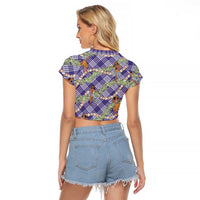 Lavender Palaka Hula Girls Seamless Hawaii Aloha Raglan Cropped T Shirt - Polynesian Pride