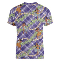 Lavender Palaka Hula Girls Seamless Hawaii Aloha Women V-Neck T-Shirt - Polynesian Pride