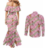 Lokelani Pink Palaka Hula Girls Seamless Hawaii Aloha Couples Matching Mermaid Dress and Long Sleeve Button Shirt LT7 - Polynesian Pride