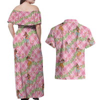 Lokelani Pink Palaka Hula Girls Seamless Hawaii Aloha Couples Matching Off Shoulder Maxi Dress and Hawaiian Shirt LT7 - Polynesian Pride