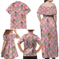 Lokelani Pink Palaka Hula Girls Seamless Hawaii Aloha Family Matching Off Shoulder Maxi Dress and Hawaiian Shirt LT7 - Polynesian Pride