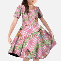 Lokelani Pink Palaka Hula Girls Seamless Hawaii Aloha Kid Short Sleeve Dress - Polynesian Pride