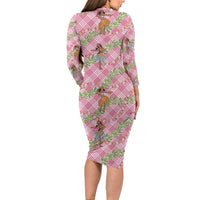 Lokelani Pink Palaka Hula Girls Seamless Hawaii Aloha Long Sleeve Bodycon Dress - Polynesian Pride