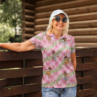 Lokelani Pink Palaka Hula Girls Seamless Hawaii Aloha Women Polo Shirt - Polynesian Pride
