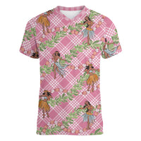 Lokelani Pink Palaka Hula Girls Seamless Hawaii Aloha Women V-Neck T-Shirt - Polynesian Pride