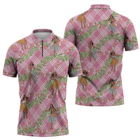 Lokelani Pink Palaka Hula Girls Seamless Hawaii Aloha Zipper Polo Shirt - Polynesian Pride