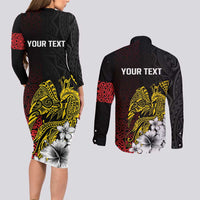 Personalized Papua New Guinea 50th Independence Anniversary Couples Matching Long Sleeve Bodycon Dress and Long Sleeve Button Shirt Oro Tapa Mix Plumeria LT7 - Polynesian Pride