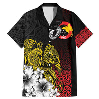 Personalized Papua New Guinea 50th Independence Anniversary Family Matching Mermaid Dress and Hawaiian Shirt Oro Tapa Mix Plumeria LT7 Dad's Shirt - Short Sleeve Black - Polynesian Pride