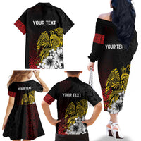 Personalized Papua New Guinea 50th Independence Anniversary Family Matching Off The Shoulder Long Sleeve Dress and Hawaiian Shirt Oro Tapa Mix Plumeria LT7 - Polynesian Pride