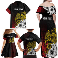 Personalized Papua New Guinea 50th Independence Anniversary Family Matching Off Shoulder Maxi Dress and Hawaiian Shirt Oro Tapa Mix Plumeria LT7 - Polynesian Pride