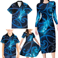 New Zealand Maori Matariki Family Matching Long Sleeve Bodycon Dress and Hawaiian Shirt Galaxy Kowhaiwhai LT7 - Polynesian Pride