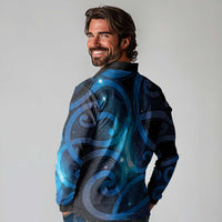 New Zealand Maori Matariki Long Sleeve Polo Shirt Galaxy Kowhaiwhai