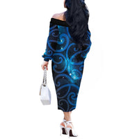 New Zealand Maori Matariki Off The Shoulder Long Sleeve Dress Galaxy Kowhaiwhai LT7 - Polynesian Pride