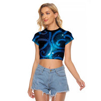 New Zealand Maori Matariki Raglan Cropped T Shirt Galaxy Kowhaiwhai