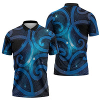 New Zealand Maori Matariki Zipper Polo Shirt Galaxy Kowhaiwhai