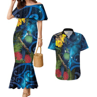 Tui Bird New Zealand Starry Sky Couples Matching Mermaid Dress and Hawaiian Shirt Maori Koru LT7 Galaxy - Polynesian Pride