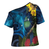 Tui Bird New Zealand Starry Sky Cross Shoulder Shirt Maori Koru