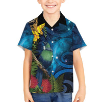 Tui Bird New Zealand Starry Sky Family Matching Off The Shoulder Long Sleeve Dress and Hawaiian Shirt Maori Koru LT7 Son's Shirt Galaxy - Polynesian Pride