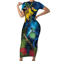 Tui Bird New Zealand Starry Sky Family Matching Short Sleeve Bodycon Dress and Hawaiian Shirt Maori Koru LT7 Mom's Dress Galaxy - Polynesian Pride