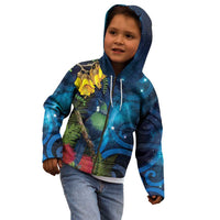 Tui Bird New Zealand Starry Sky Kid Hoodie Maori Koru
