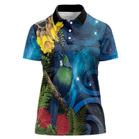 Tui Bird New Zealand Starry Sky Women Polo Shirt Maori Koru