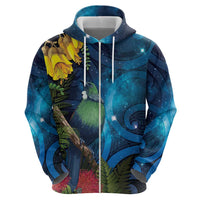 Tui Bird New Zealand Starry Sky Zip Hoodie Maori Koru