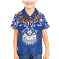 Yokwe Marshall Islands Personalized Family Matching Mermaid Dress and Hawaiian Shirt Jemenei Day - Seashell Necklace LT7 Son's Shirt Blue - Polynesian Pride