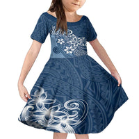 Hawaii Family Matching Outfits Polynesia Off Shoulder Long Sleeve Dress And Shirt Family Set Clothes Plumeria Navy Curves LT7 - Polynesian Pride