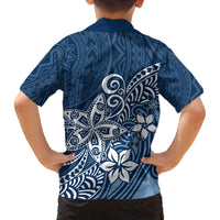 Hawaii Family Matching Outfits Polynesia Off Shoulder Maxi Dress And Shirt Family Set Clothes Plumeria Navy Curves LT7 - Polynesian Pride