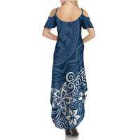 Hawaii Family Matching Outfits - Polynesia Summer Maxi Dress and Shirt Plumeria Navy Curves LT7 - Polynesian Pride