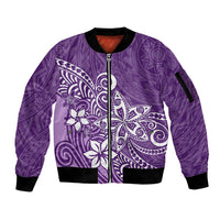 Polynesia Sleeve Zip Bomber Jacket Plumeria Purple Curves LT7 Unisex Purple - Polynesian Pride