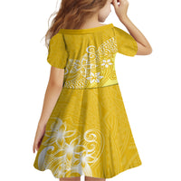 Hawaii Family Matching Outfits Polynesia Off Shoulder Maxi Dress And Shirt Family Set Clothes Plumeria Yellow Curves LT7 - Polynesian Pride