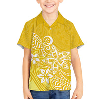 Hawaii Family Matching Outfits Polynesia Summer Maxi Dress And Shirt Family Set Clothes Plumeria Yellow Curves LT7