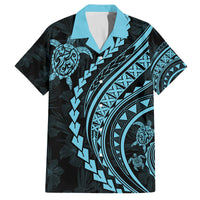 Hawaii Family Matching Outfits - Polynesian Pride Summer Maxi Dress and Shirt Turtle Hibiscus Luxury Style Aquamarine LT7 Dad's Shirt - Short Sleeve Blue - Polynesian Pride