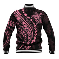 Polynesian Pride Baseball Jacket Turtle Hibiscus Luxury Style - Carnation Pink LT7 - Polynesian Pride