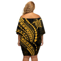 Polynesian Pride Off Shoulder Short Dress Turtle Hibiscus Luxury Style - Merigold LT7 - Polynesian Pride