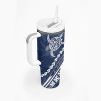 Polynesian Pride Tumbler With Handle Turtle Hibiscus Luxury Style - Navy