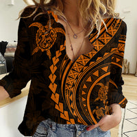 Polynesian Pride Women Casual Shirt Turtle Hibiscus Luxury Style - Orange LT7 Female Orange - Polynesian Pride