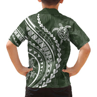Hawaii Family Matching Outfits Polynesian Pride Off Shoulder Long Sleeve Dress And Shirt Family Set Clothes Turtle Hibiscus Luxury Style - Sage LT7 - Polynesian Pride
